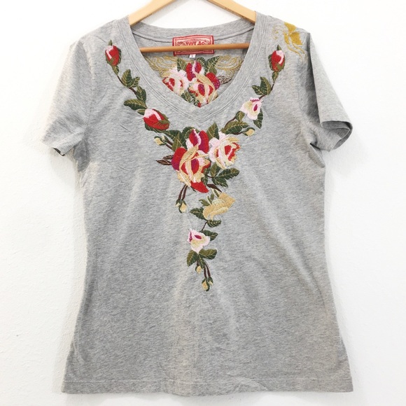 Johnny Was Tops - Johnny Was V Neck Cotten Short Sleeve Tee Shirt